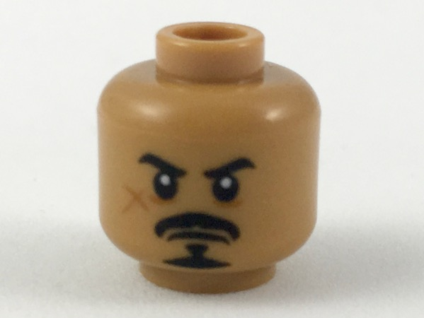 3626pb2136 | Minifigure, Head Black Eyebrows, Moustache and Anchor Beard, Dark Orange Lower Eyelids and Scar on Cheek, Angry Frown Pattern | LEGOPART