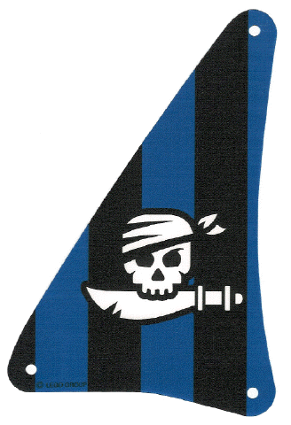 48008 | Cloth Sail Triangular 15 x 22 with Skull with Bandana and Cutlass on Black and Blue Stripes Background Pattern | LEGOPART
