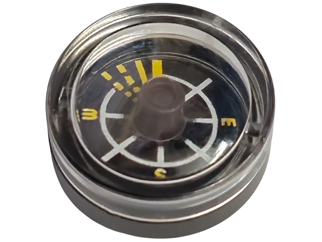 70001c01pb01 | Minifigure, Utensil Compass with Fixed Trans-Clear Top and Black Disc with White and Yellow Lines Pattern | LEGOPART