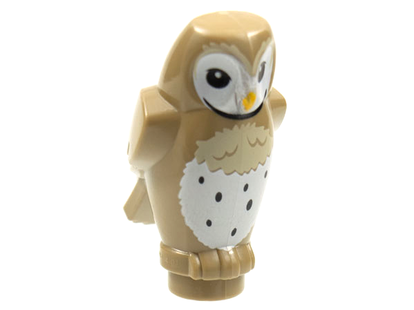 92084pb06 | Owl, Angular Features with Bright Light Orange Beak, Black Eyes, and Tan and White Chest Feathers Pattern | LEGOPART