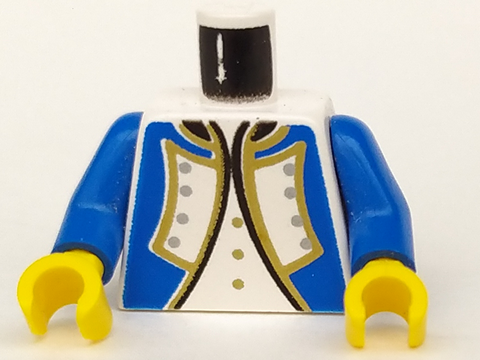 973p3rc01 | Torso Imperial Governor / Admiral Blue Uniform Jacket with Black and Gold Trim and Silver Buttons over Shirt with Buttons Pattern / Blue Arms / Yellow Hands | LEGOPART