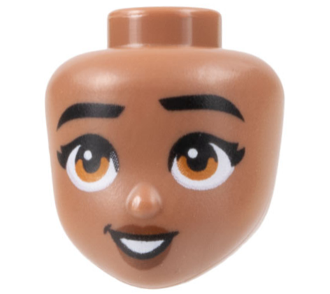 101262 | Mini Doll, Head Friends with Black Eyebrows and Eyelashes, Dark Orange Eyes, Reddish Brown Lips, and Open Mouth Smile with Teeth Pattern | LEGOPART