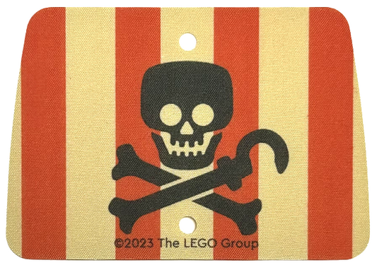 103913 | Cloth Sail Rectangle with 2 Holes with Red Vertical Stripes, Black Skull and Crossbones with Hook Pattern | LEGOPART