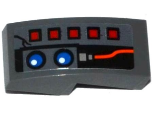 11477pb037L | Slope, Curved 2 x 1 x 2/3 with 5 Red Buttons, 2 Blue Lights and Red Wire Pattern | LEGOPART