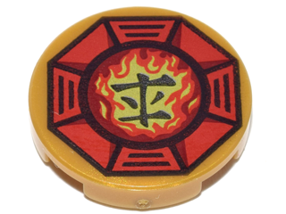 14769pb065 | Tile, Round 2 x 2 with Bottom Stud Holder with Airjitzu Fire Symbol in Red Octagon Pattern | LEGOPART