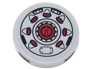 14769pb153 | Tile, Round 2 x 2 with Bottom Stud Holder with Black Outline and Radial Red Buttons Pattern | LEGOPART