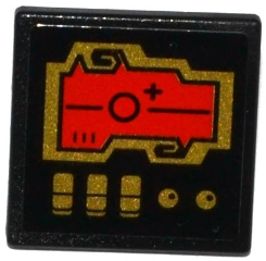 15210pb022 | Road Sign 2 x 2 Square with Open O Clip with Red Screen, 2 Gold Knobs and 3 Switches Pattern | LEGOPART