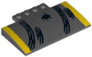 15625pb020 | Slope, Curved 5 x 8 x 2/3 with 4 Studs with Yellow Stripes, Skidmarks and Oil Splotch Pattern | LEGOPART