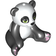 16674pb02 | Panda, Friends, Sitting with Molded White Head and Stomach and Printed Lime Eyes and Lavender Paws Pattern | LEGOPART