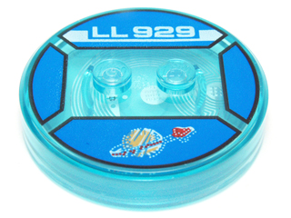 18605c01pb28 | Dimensions Toy Tag 4 x 4 x 2/3 with 2 Studs and Trans-Light Blue Bottom with Faded Classic Space Logo and White | LEGOPART