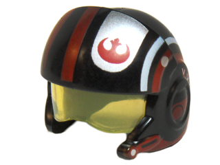 21566c01pb01 | Minifigure, Headgear Helmet SW Rebel Pilot Raised Front and Microphone with Trans-Yellow Visor with Red and White Stripes and Rebel Alliance Symbol Pattern | LEGOPART