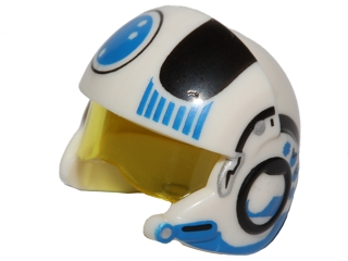 21566c01pb03 | Minifigure, Headgear Helmet SW Rebel Pilot Raised Front and Microphone with Trans-Yellow Visor with Black and Blue Stripes and Blue Circle Pattern | LEGOPART