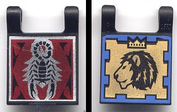 2335pb006 | Flag 2 x 2 Square, Dual Pattern, Scorpion and Lion with Crown | LEGOPART