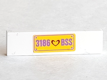 2431pb304 | Tile 1 x 4 with Dark Red Heart and Medium Lavender '3186 BSS' on Yellow Background Pattern | LEGOPART