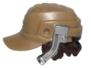 27132pb01 | Minifigure, Hair Combo, Hat with Hair, Cap with Flat Silver Headset and Dark Brown Hair Pattern | LEGOPART