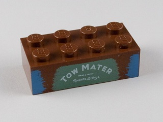 3001pb081 | Brick 2 x 4 with 'TOW MATER' on Sand Green Background Pattern | LEGOPART