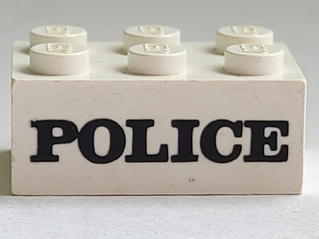 3002oldpb06 | Brick 2 x 3 with Black 'POLICE' Serif Bold Pattern (Embossed) | LEGOPART