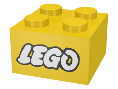 3003pb008 | Brick 2 x 2 with Lego Logo Open O Style White with Black Outline Pattern | LEGOPART