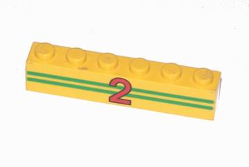 3009pb011 | Brick 1 x 6 with 2 Green Stripes and Red Number 2 Pattern | LEGOPART