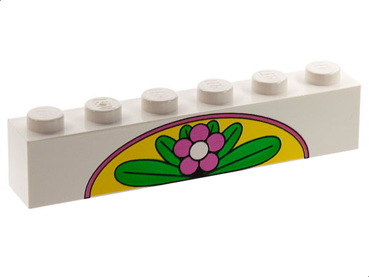 3009pb017 | Brick 1 x 6 with Dark Pink Flower and Green Leaves on Yellow Arch Pattern | LEGOPART