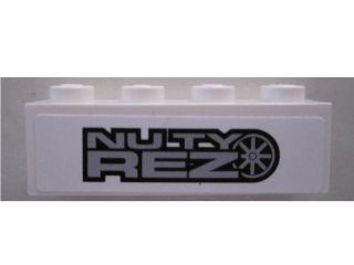 3010pb145 | Brick 1 x 4 with 'NUTY REZ' on White Background Pattern (Sticker) - Set 8495 | LEGOPART