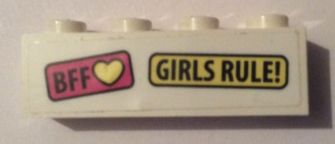 3010pb281 | Brick 1 x 4 with 'BFF' Yellow Heart and 'GIRLS RULE!' Pattern | LEGOPART