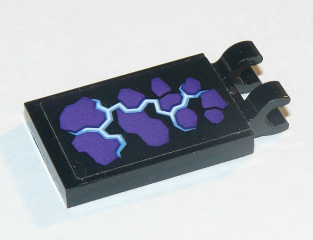 30350bpb106 | Tile, Modified 2 x 3 with 2 Clips with Dark Purple Spots and Medium Blue and White Electricity Pattern | LEGOPART