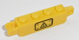 30387pb001Ra | Hinge Brick 1 x 4 Locking with Black Electricity Danger Sign on Transparent Background Pattern Model Right Side | LEGOPART