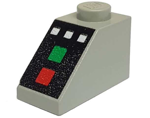 3040px1 | Slope 45 2 x 1 with 3 White Buttons and Red and Green Lamps on Black Background Pattern | LEGOPART