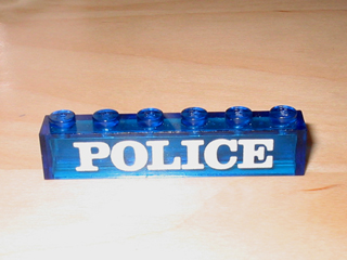 3067pb01 | Brick 1 x 6 without Bottom Tubes with White 'POLICE' Serif Pattern | LEGOPART