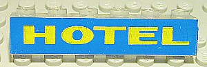 3067pb10 | Brick 1 x 6 without Bottom Tubes with Yellow on Blue 'HOTEL' Pattern | LEGOPART