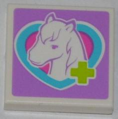 3068pb0756 | Tile 2 x 2 with Lime Cross and Horse Head in Medium Azure Heart Pattern | LEGOPART