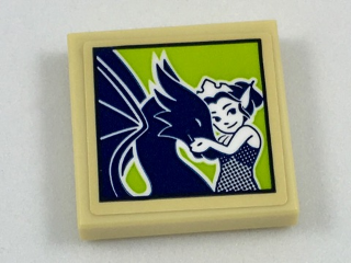 3068pb1123 | Tile 2 x 2 with Framed Picture of Dark Blue Dragon and Rosalyn Nightshade on Lime Background Pattern | LEGOPART