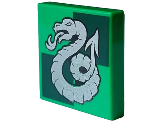 3068pb2358 | Tile 2 x 2 with Silver Slytherin Crest on Dark Green Squares Pattern | LEGOPART