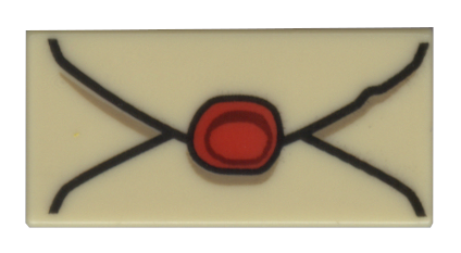 3069pb0730 | Tile 1 x 2 with Envelope with Red Wax Seal and Dark Tan Highlights Pattern | LEGOPART