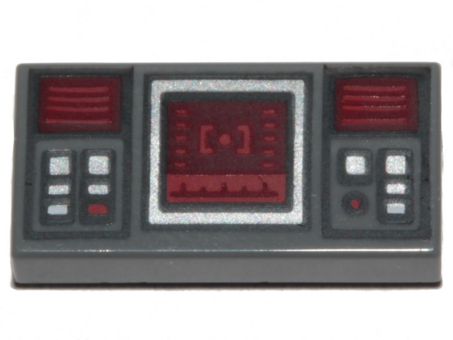 3069pb0777 | Tile 1 x 2 with SW Dark Red Target Screen, Dark Red and Silver Buttons Pattern | LEGOPART