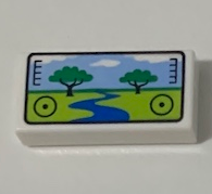 3069pb0958 | Tile 1 x 2 with Viewfinder Screen Image of Safari Park with 2 Trees and River Pattern | LEGOPART