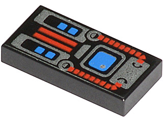 3069px28 | Tile 1 x 2 with Spyrius Blue Screen, Silver and Red Panel Pattern | LEGOPART