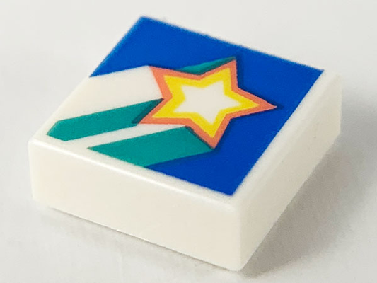 3070pb152 | Tile 1 x 1 with Star and Dark Turquoise Stripes on Blue Background Pattern | LEGOPART