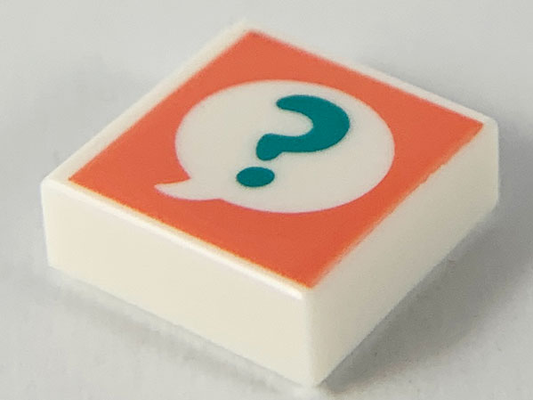 3070pb156 | Tile 1 x 1 with Dark Turquoise Question Mark in Speech Bubble on Coral Background Pattern | LEGOPART