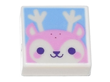 3070pb188 | Tile 1 x 1 with Bright Pink Reindeer Face with Dark Purple Eyes on Bright Light Blue Background Pattern | LEGOPART