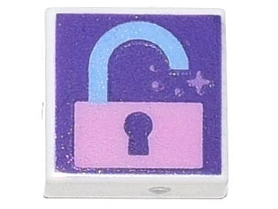 3070pb195 | Tile 1 x 1 with Bright Pink Unlocked Padlock on Dark Purple Background Pattern | LEGOPART