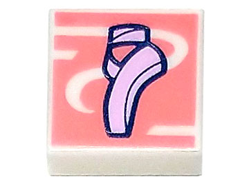 3070pb244 | Tile 1 x 1 with Bright Pink Ballet Slipper on Coral Background with Stripes and Swirl Pattern | LEGOPART