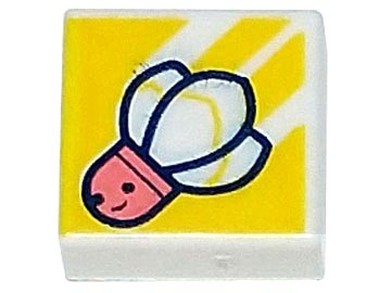 3070pb247 | Tile 1 x 1 with Coral Badminton Shuttlecock with Face on Yellow Background with Diagonal Stripes Pattern | LEGOPART