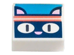 3070pb253 | Tile 1 x 1 with Dark Blue Cat Head with Bright Pink Ears and Nose and Coral Headband on Dark Azure Background Pattern | LEGOPART