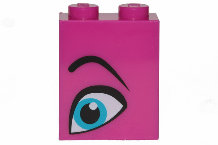 3245cpb093 | Brick 1 x 2 x 2 with Inside Stud Holder with Medium Azure Eye and Black Eyebrow Pattern Model Left Side | LEGOPART