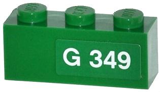 3622pb051R | Brick 1 x 3 with White 'G 349' Pattern Model Right Side | LEGOPART