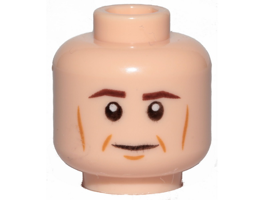 3626cpb0563 | Minifigure, Head Dark Brown Eyebrows, Medium Nougat Cheek Lines, Dimples, and Chin Dimple, Grin Pattern - Hollow Stud | LEGOPART