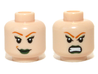 3626cpb0711 | Minifigure, Head Dual Sided Female Green Lips and Orange Eyebrows, Smile / Bared Teeth Pattern - Hollow Stud | LEGOPART