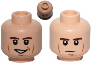 3626cpb1044 | Minifigure, Head Dual Sided Brown Eyebrows, Black Eyes with Pupils, Cheek Lines, Smile / Determined Pattern | LEGOPART